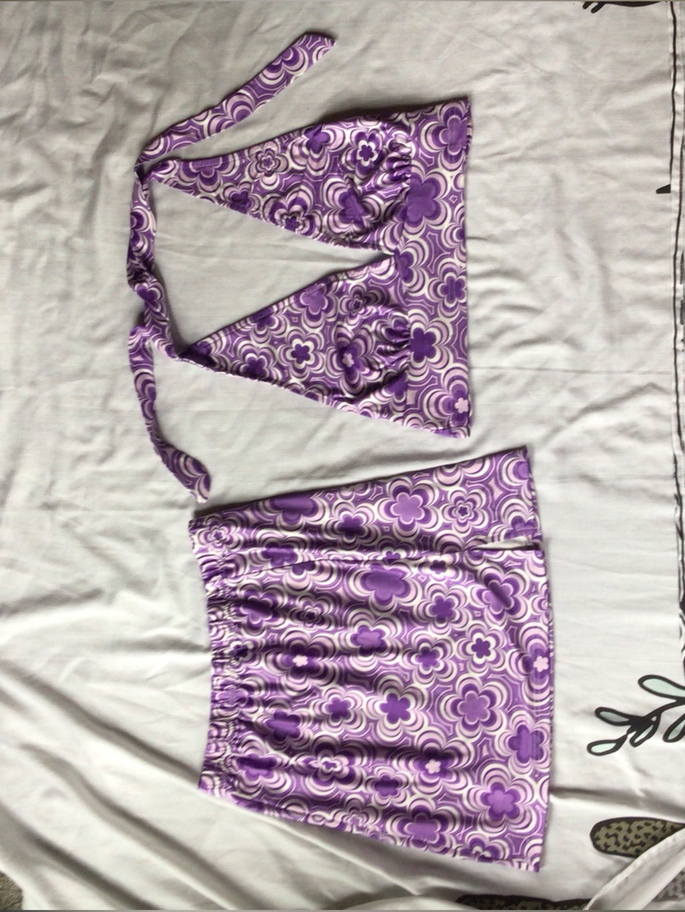 Purple Floral Halter Skirt Festival Outfit Set